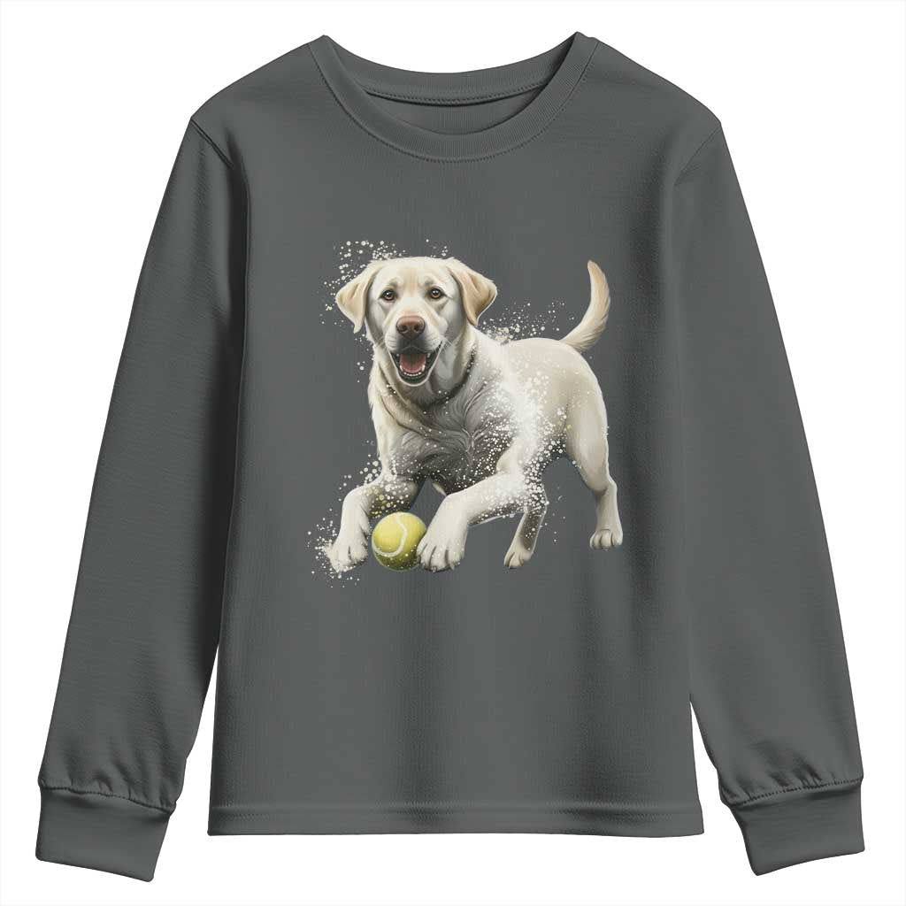 Cute Yellow Labrador Retriever With Tennis Ball Youth Sweatshirt TS12 Dark Heather Print Your Wear