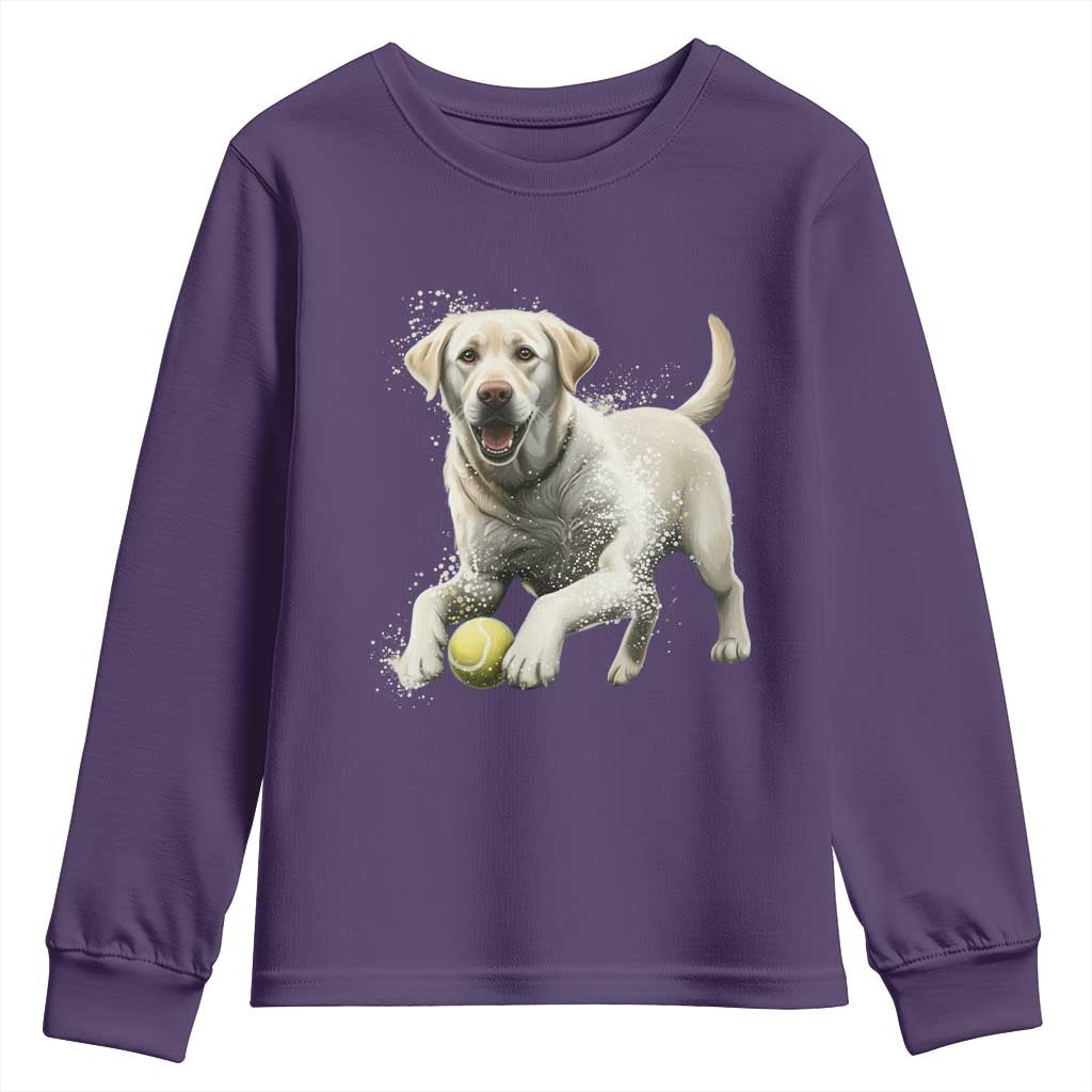 Cute Yellow Labrador Retriever With Tennis Ball Youth Sweatshirt TS12 Purple Print Your Wear