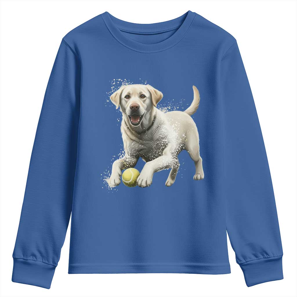 Cute Yellow Labrador Retriever With Tennis Ball Youth Sweatshirt TS12 Royal Blue Print Your Wear