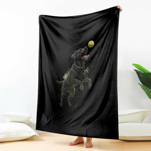 Playful Black Labrador Fetching Chasing Tennis Ball Throw Blanket TS12 Print Your Wear