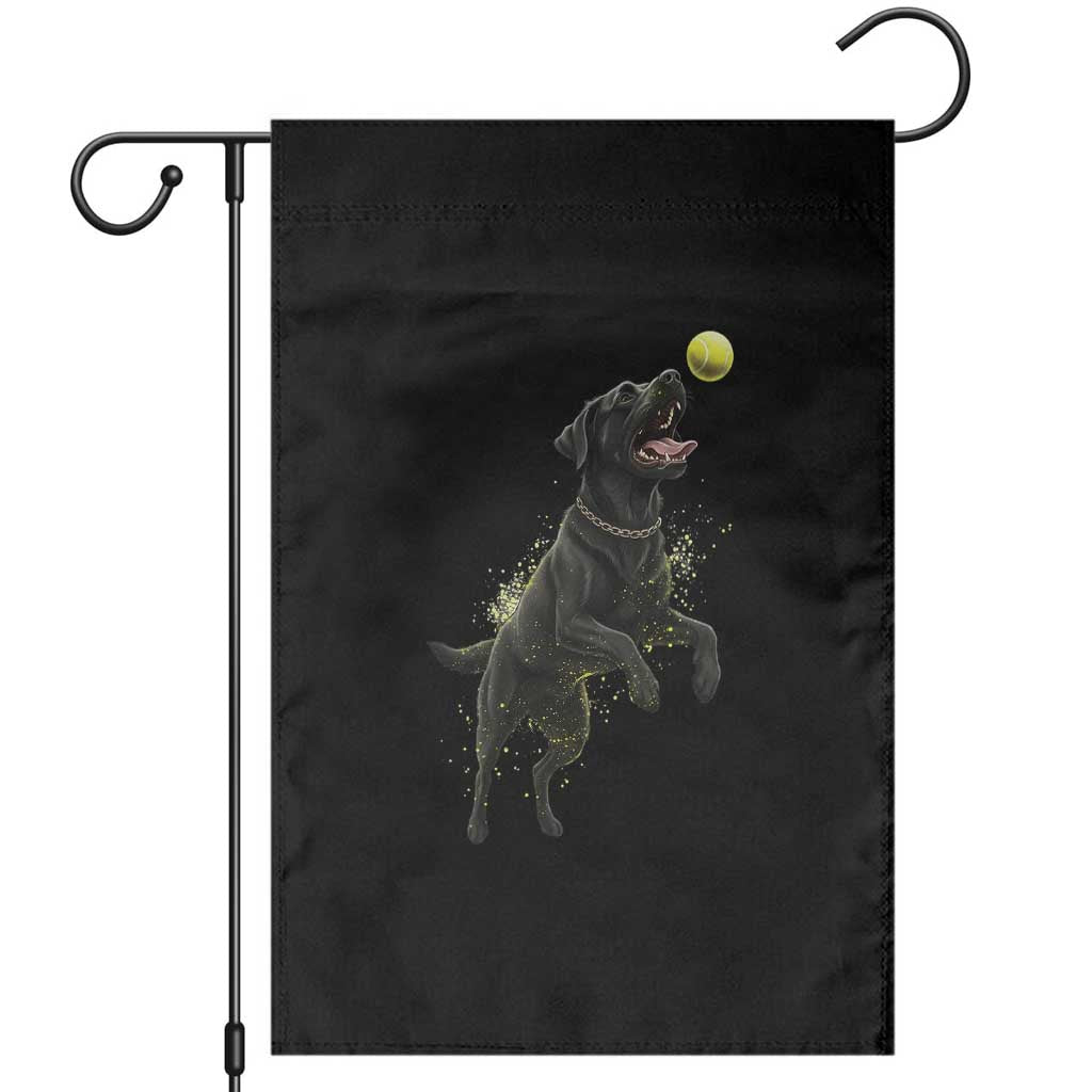 Playful Black Labrador Fetching Chasing Tennis Ball Garden Flag TS12 Black Print Your Wear
