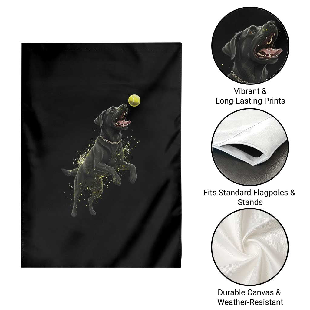 Playful Black Labrador Fetching Chasing Tennis Ball Garden Flag TS12 Print Your Wear