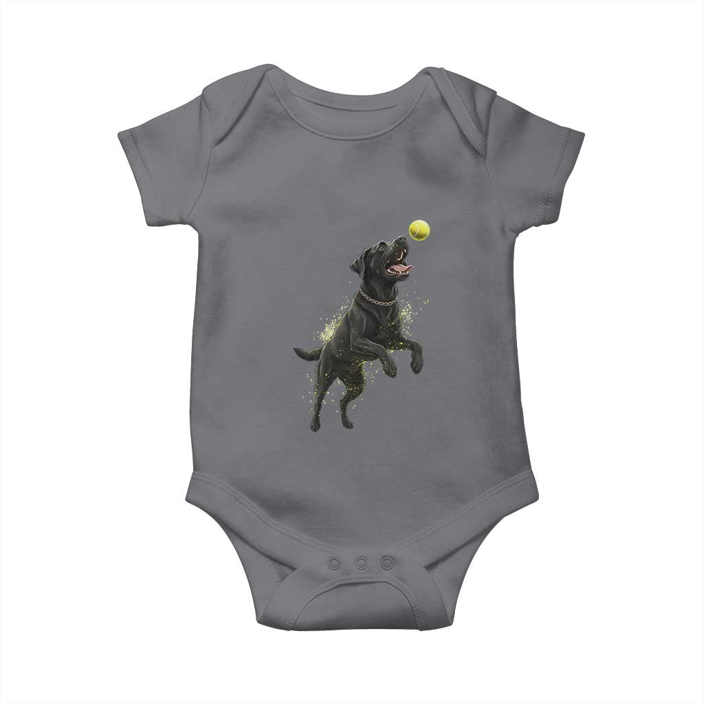 Playful Black Labrador Fetching Chasing Tennis Ball Baby Onesie TS12 Charcoal Print Your Wear