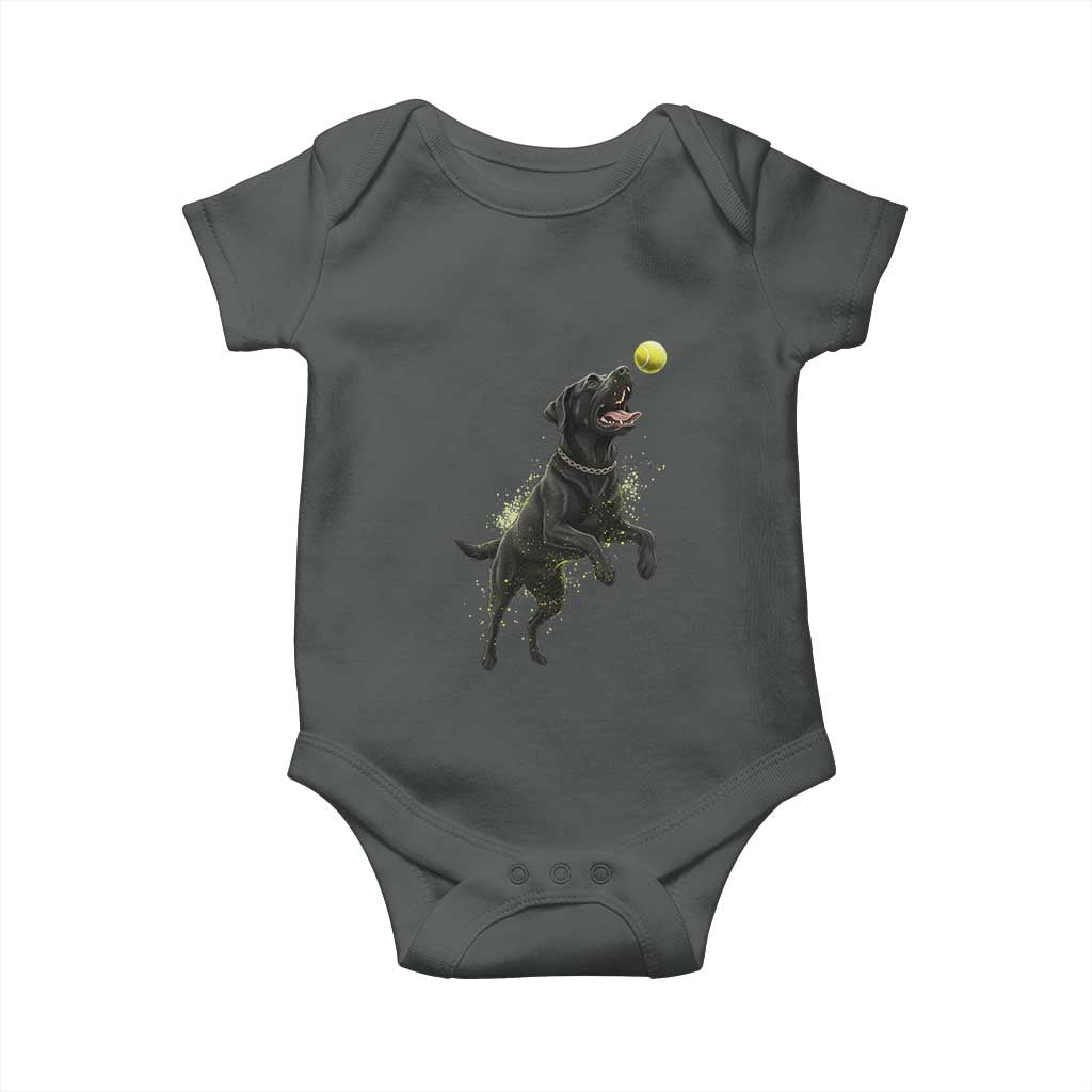 Playful Black Labrador Fetching Chasing Tennis Ball Baby Onesie TS12 Dark Heather Print Your Wear