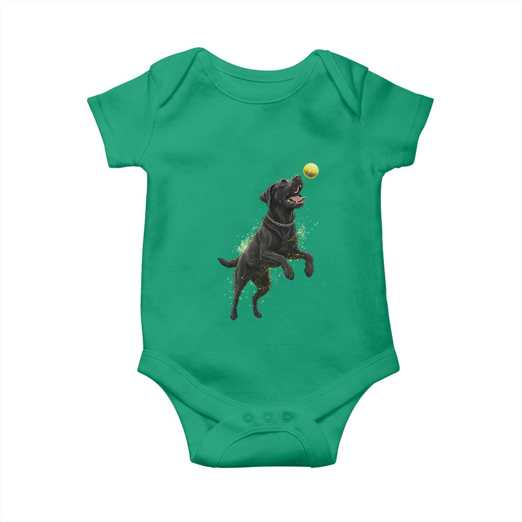 Playful Black Labrador Fetching Chasing Tennis Ball Baby Onesie TS12 Irish Green Print Your Wear