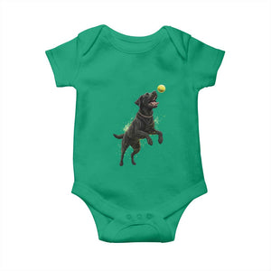 Playful Black Labrador Fetching Chasing Tennis Ball Baby Onesie TS12 Irish Green Print Your Wear