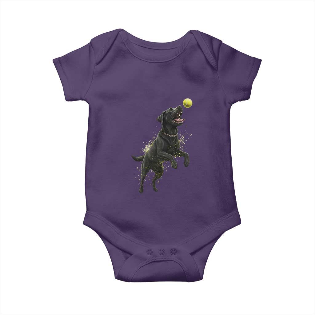 Playful Black Labrador Fetching Chasing Tennis Ball Baby Onesie TS12 Purple Print Your Wear