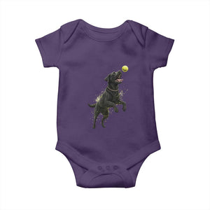 Playful Black Labrador Fetching Chasing Tennis Ball Baby Onesie TS12 Purple Print Your Wear