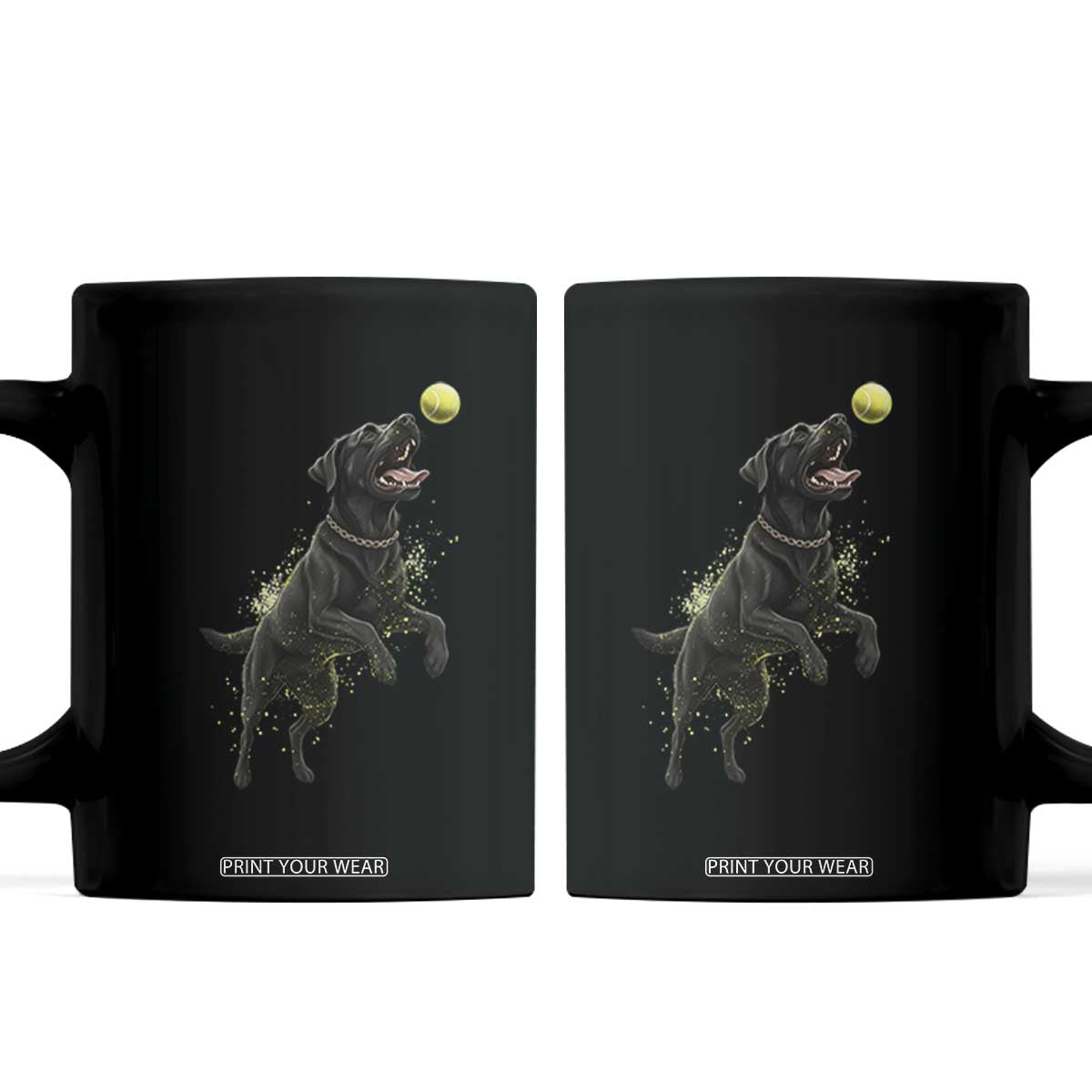 Playful Black Labrador Fetching Chasing Tennis Ball Coffee Mug TS12 Black Print Your Wear