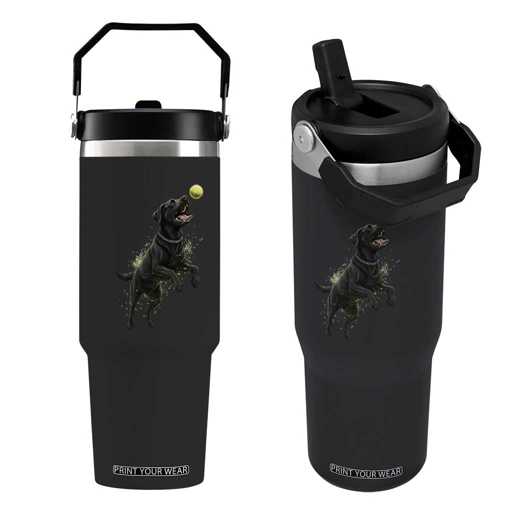 Playful Black Labrador Fetching Chasing Tennis Ball Flip Straw Tumbler TS12 One Size: 30 oz Black Print Your Wear