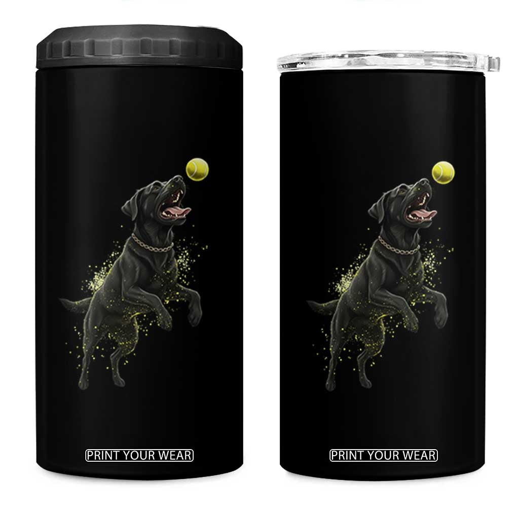 Playful Black Labrador Fetching Chasing Tennis Ball 4 in 1 Can Cooler Tumbler TS12 One Size: 16 oz Black Print Your Wear