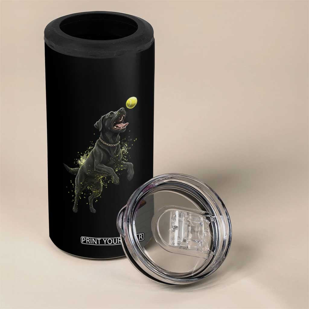 Playful Black Labrador Fetching Chasing Tennis Ball 4 in 1 Can Cooler Tumbler TS12 Print Your Wear