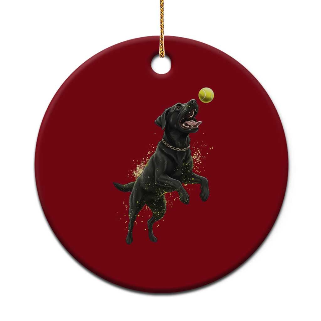 Playful Black Labrador Fetching Chasing Tennis Ball Ceramic Ornament TS12 1pc Red Print Your Wear