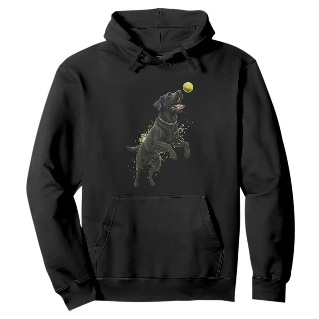 Playful Black Labrador Fetching Chasing Tennis Ball Hoodie TS12 Black Print Your Wear