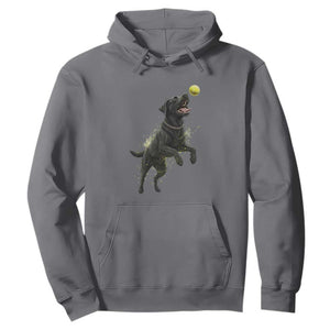 Playful Black Labrador Fetching Chasing Tennis Ball Hoodie TS12 Charcoal Print Your Wear