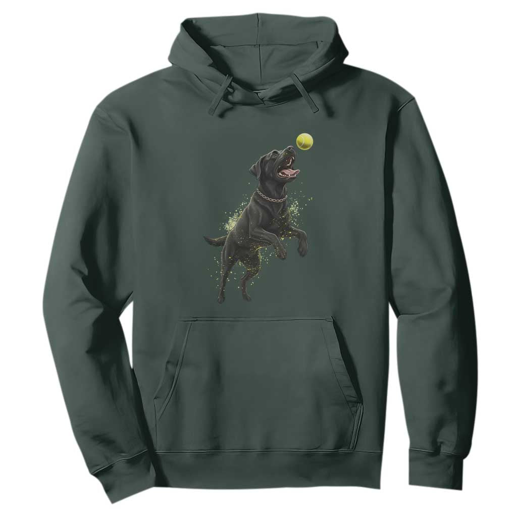 Playful Black Labrador Fetching Chasing Tennis Ball Hoodie TS12 Dark Forest Green Print Your Wear