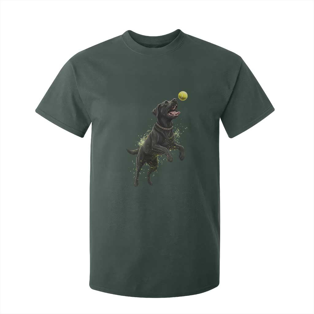 Playful Black Labrador Fetching Chasing Tennis Ball T Shirt For Kid TS12 Dark Forest Green Print Your Wear