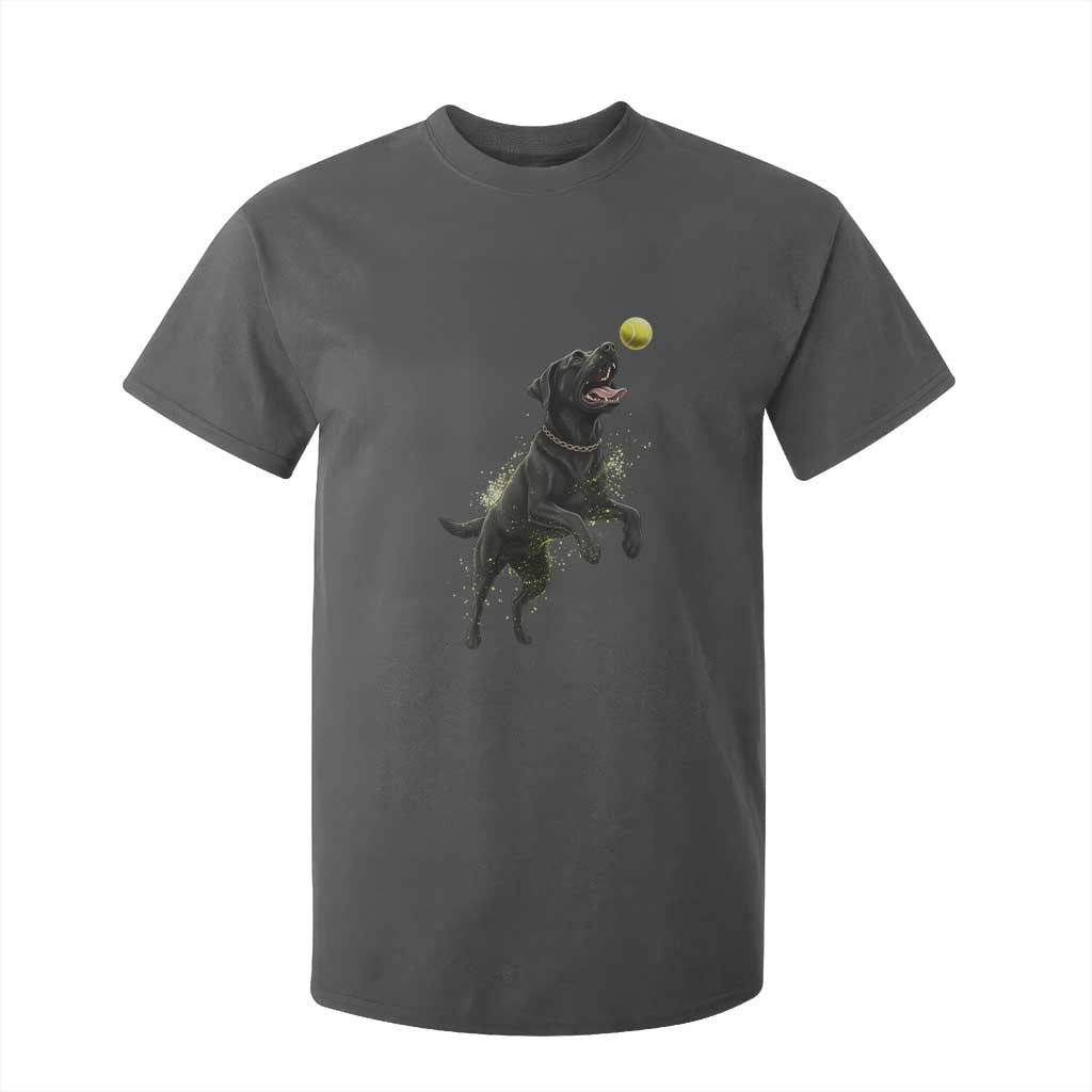 Playful Black Labrador Fetching Chasing Tennis Ball T Shirt For Kid TS12 Dark Heather Print Your Wear
