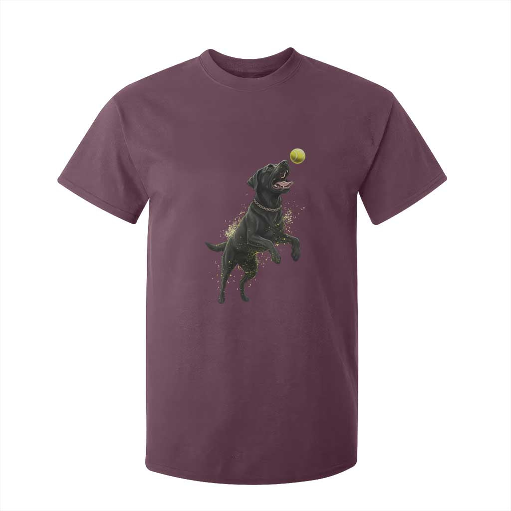 Playful Black Labrador Fetching Chasing Tennis Ball T Shirt For Kid TS12 Maroon Print Your Wear