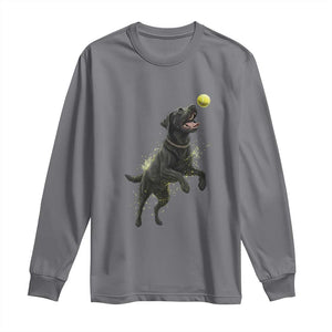 Playful Black Labrador Fetching Chasing Tennis Ball Long Sleeve Shirt TS12 Charcoal Print Your Wear