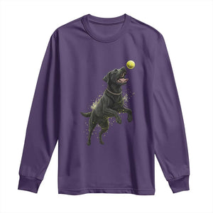 Playful Black Labrador Fetching Chasing Tennis Ball Long Sleeve Shirt TS12 Purple Print Your Wear