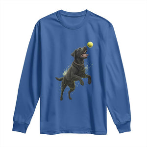 Playful Black Labrador Fetching Chasing Tennis Ball Long Sleeve Shirt TS12 Royal Blue Print Your Wear
