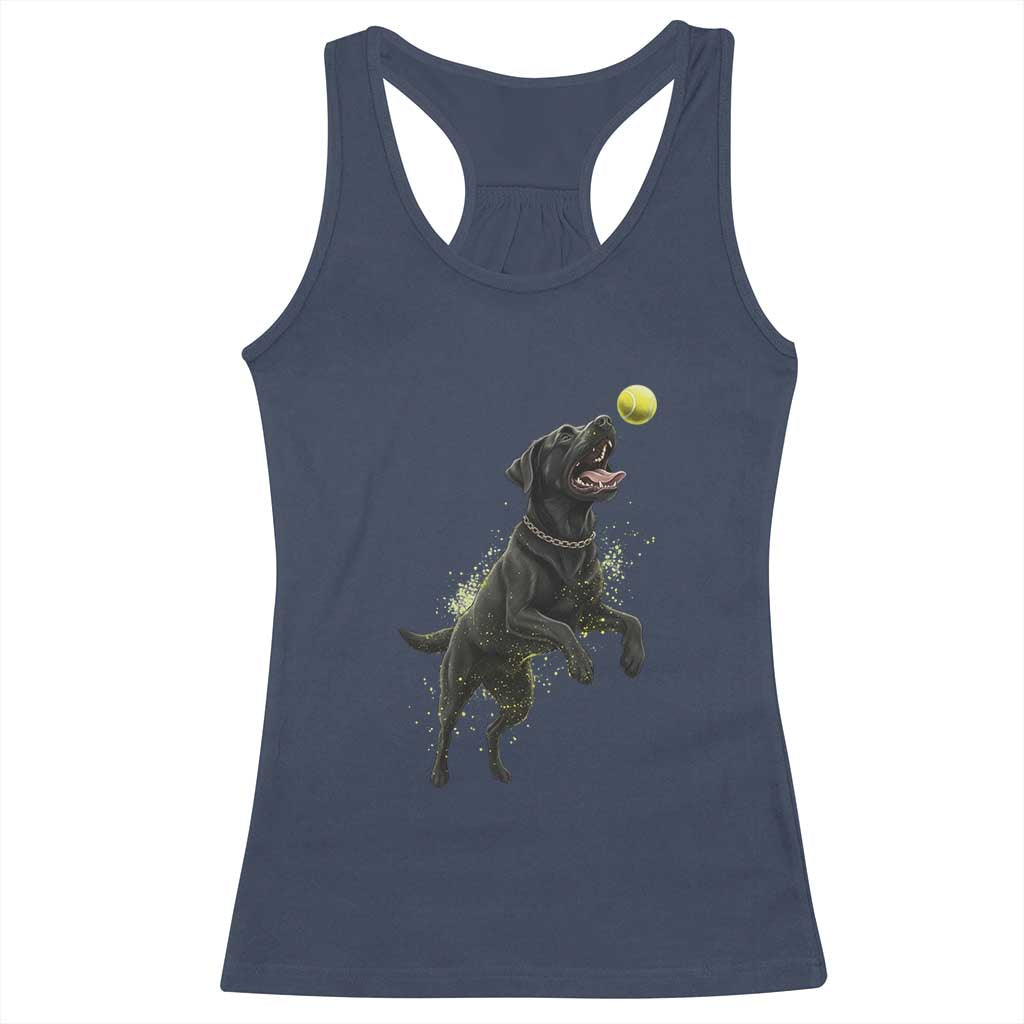 Playful Black Labrador Fetching Chasing Tennis Ball Racerback Tank Top TS12 Navy Print Your Wear