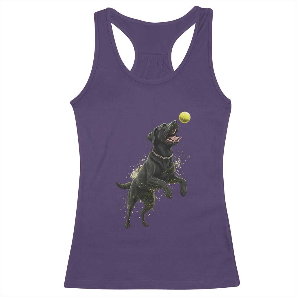 Playful Black Labrador Fetching Chasing Tennis Ball Racerback Tank Top TS12 Purple Print Your Wear