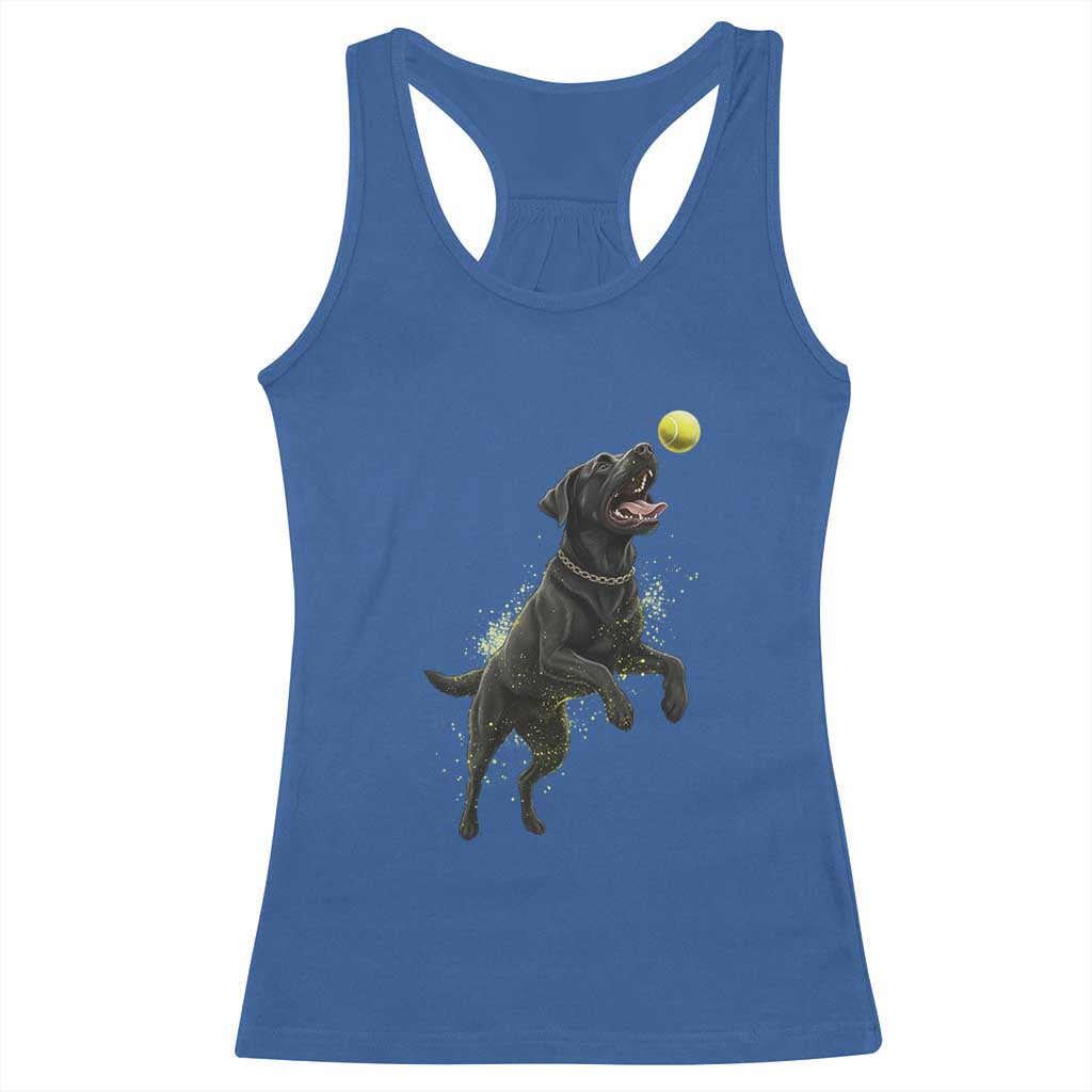 Playful Black Labrador Fetching Chasing Tennis Ball Racerback Tank Top TS12 Royal Blue Print Your Wear