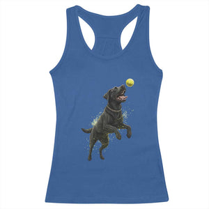 Playful Black Labrador Fetching Chasing Tennis Ball Racerback Tank Top TS12 Royal Blue Print Your Wear