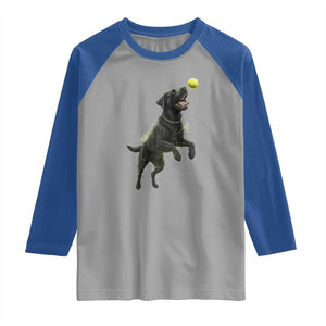 Playful Black Labrador Fetching Chasing Tennis Ball Raglan Shirt TS12 Sport Gray Royal Print Your Wear