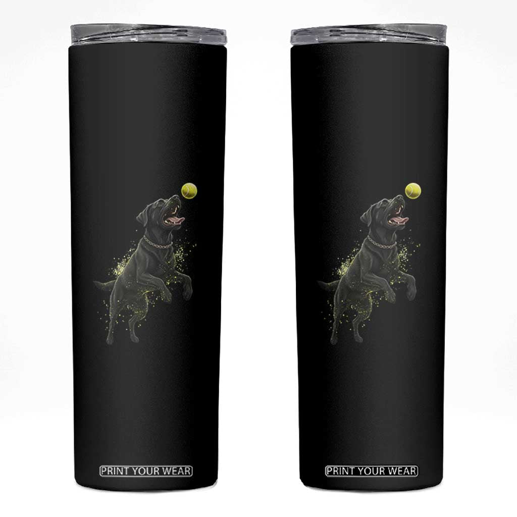 Playful Black Labrador Fetching Chasing Tennis Ball Skinny Tumbler TS12 Black Print Your Wear