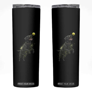 Playful Black Labrador Fetching Chasing Tennis Ball Skinny Tumbler TS12 Black Print Your Wear