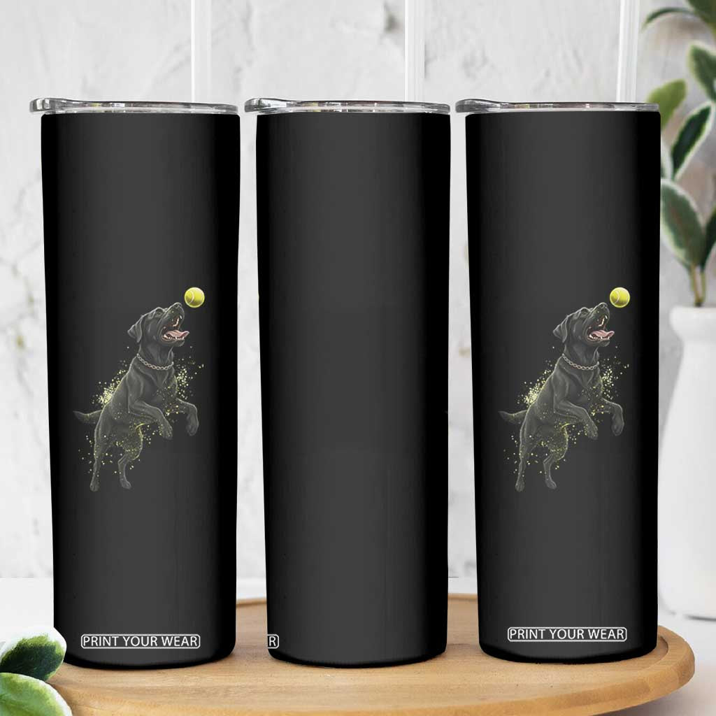 Playful Black Labrador Fetching Chasing Tennis Ball Skinny Tumbler TS12 Print Your Wear