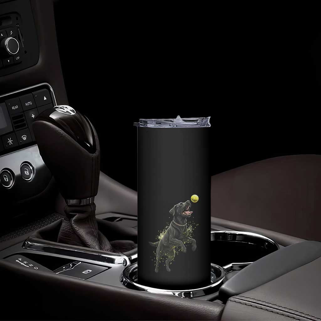 Playful Black Labrador Fetching Chasing Tennis Ball Skinny Tumbler TS12 Print Your Wear