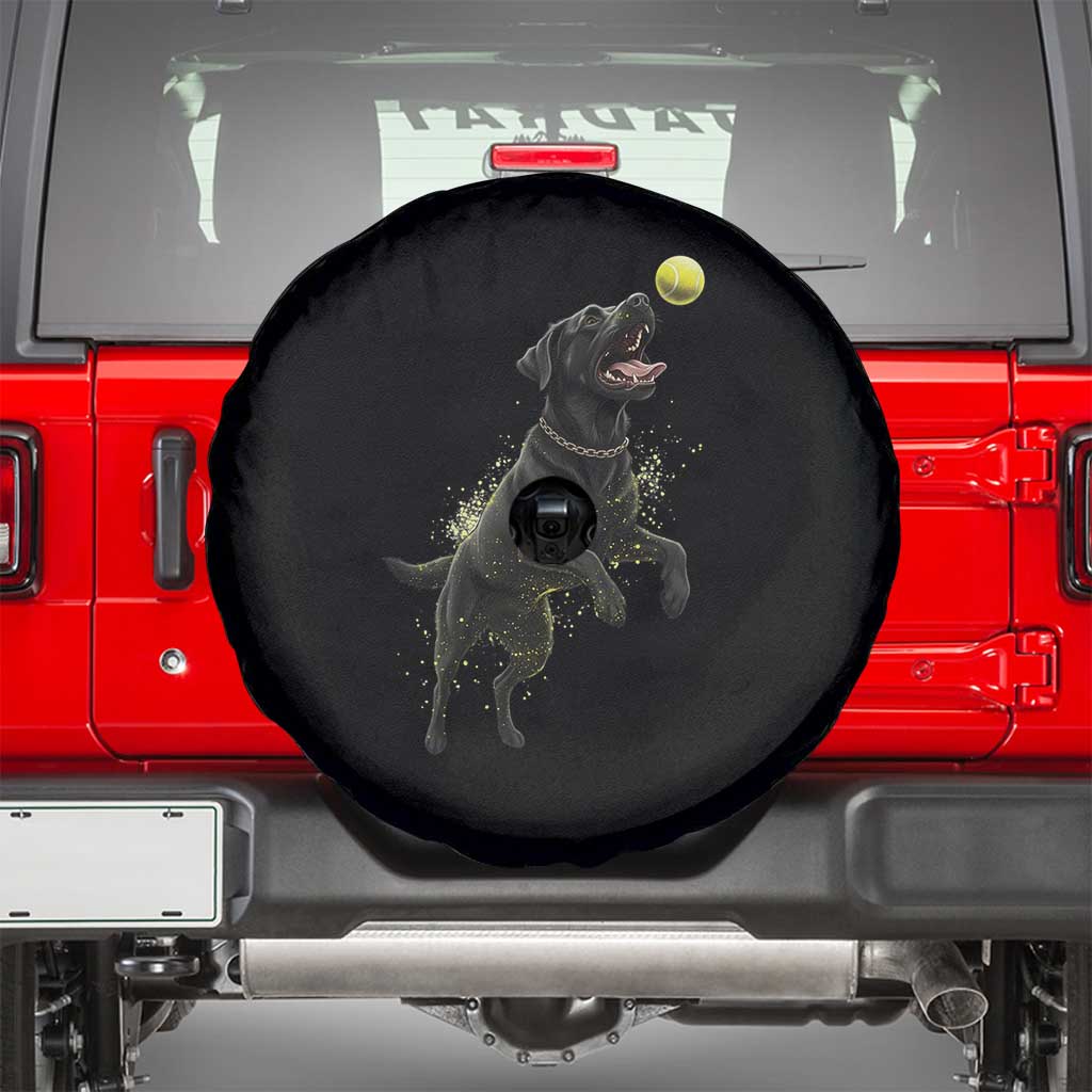 Playful Black Labrador Fetching Chasing Tennis Ball Spare Tire Cover TS12 Black Print Your Wear