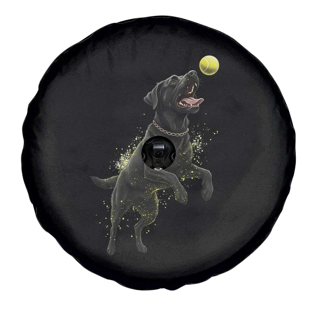 Playful Black Labrador Fetching Chasing Tennis Ball Spare Tire Cover TS12 Print Your Wear