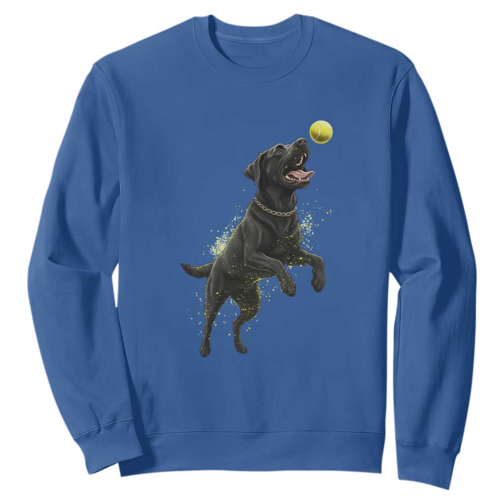 Playful Black Labrador Fetching Chasing Tennis Ball Sweatshirt TS12 Royal Blue Print Your Wear