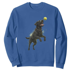 Playful Black Labrador Fetching Chasing Tennis Ball Sweatshirt TS12 Royal Blue Print Your Wear