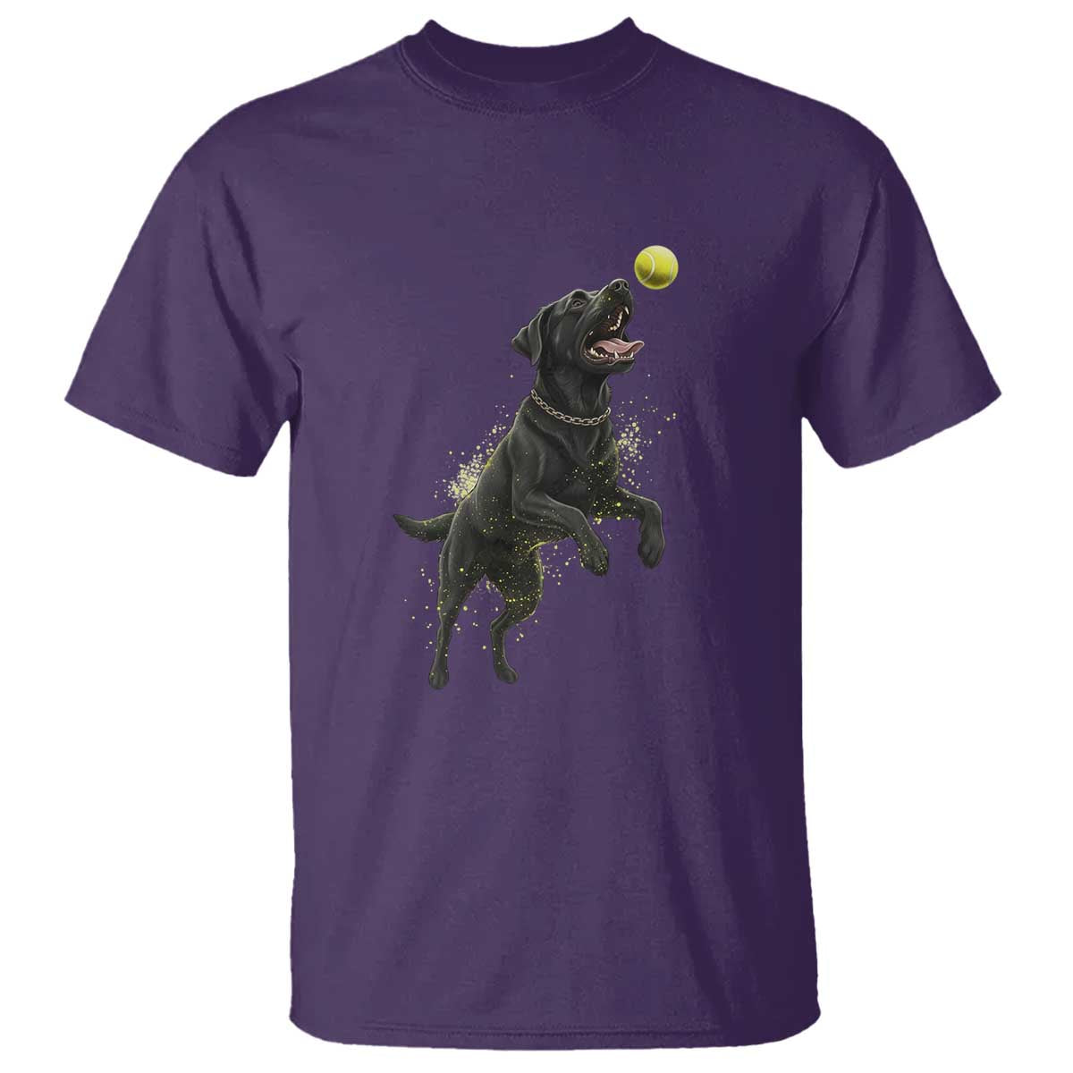 Playful Black Labrador Fetching Chasing Tennis Ball T Shirt TS12 Purple Print Your Wear