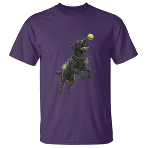 Playful Black Labrador Fetching Chasing Tennis Ball T Shirt TS12 Purple Print Your Wear