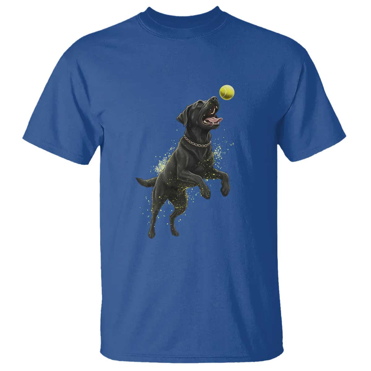 Playful Black Labrador Fetching Chasing Tennis Ball T Shirt TS12 Royal Blue Print Your Wear
