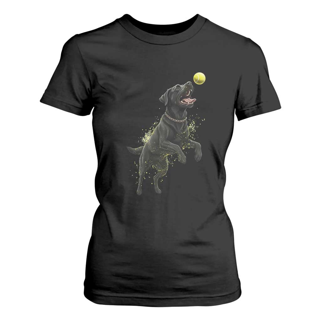 Playful Black Labrador Fetching Chasing Tennis Ball T Shirt For Women TS12 Black Print Your Wear