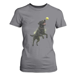 Playful Black Labrador Fetching Chasing Tennis Ball T Shirt For Women TS12 Charcoal Print Your Wear