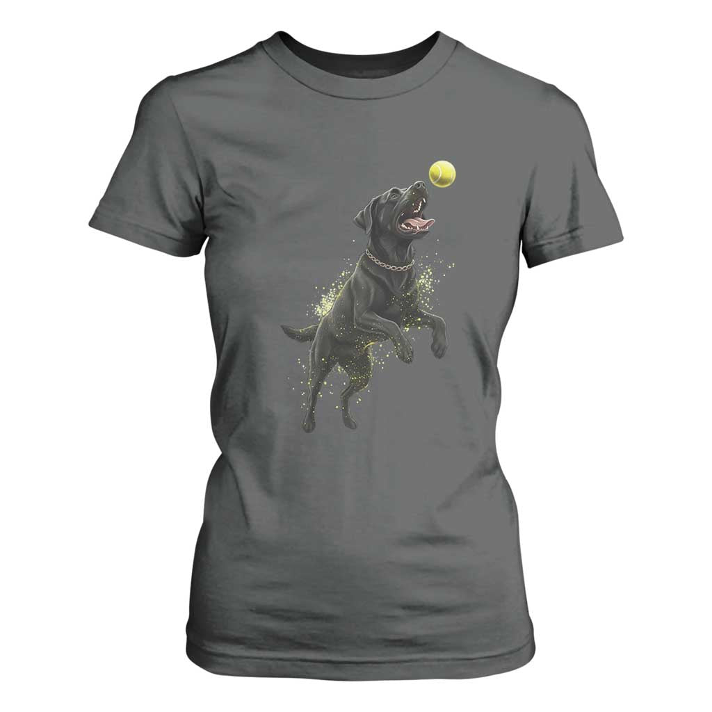 Playful Black Labrador Fetching Chasing Tennis Ball T Shirt For Women TS12 Dark Heather Print Your Wear