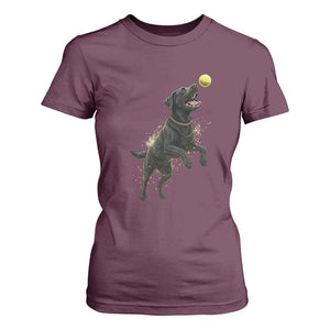 Playful Black Labrador Fetching Chasing Tennis Ball T Shirt For Women TS12 Maroon Print Your Wear