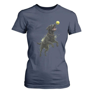 Playful Black Labrador Fetching Chasing Tennis Ball T Shirt For Women TS12 Navy Print Your Wear