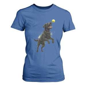 Playful Black Labrador Fetching Chasing Tennis Ball T Shirt For Women TS12 Royal Blue Print Your Wear