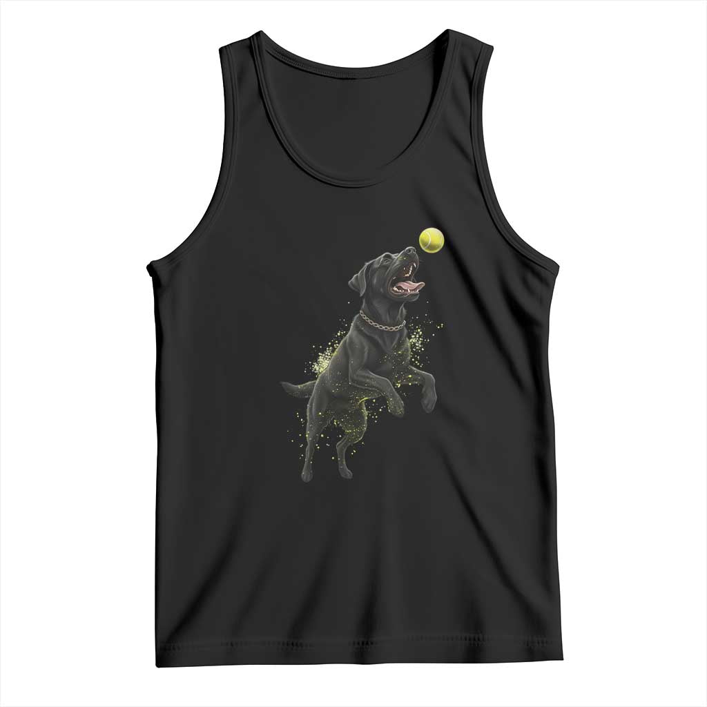 Playful Black Labrador Fetching Chasing Tennis Ball Tank Top TS12 Black Print Your Wear