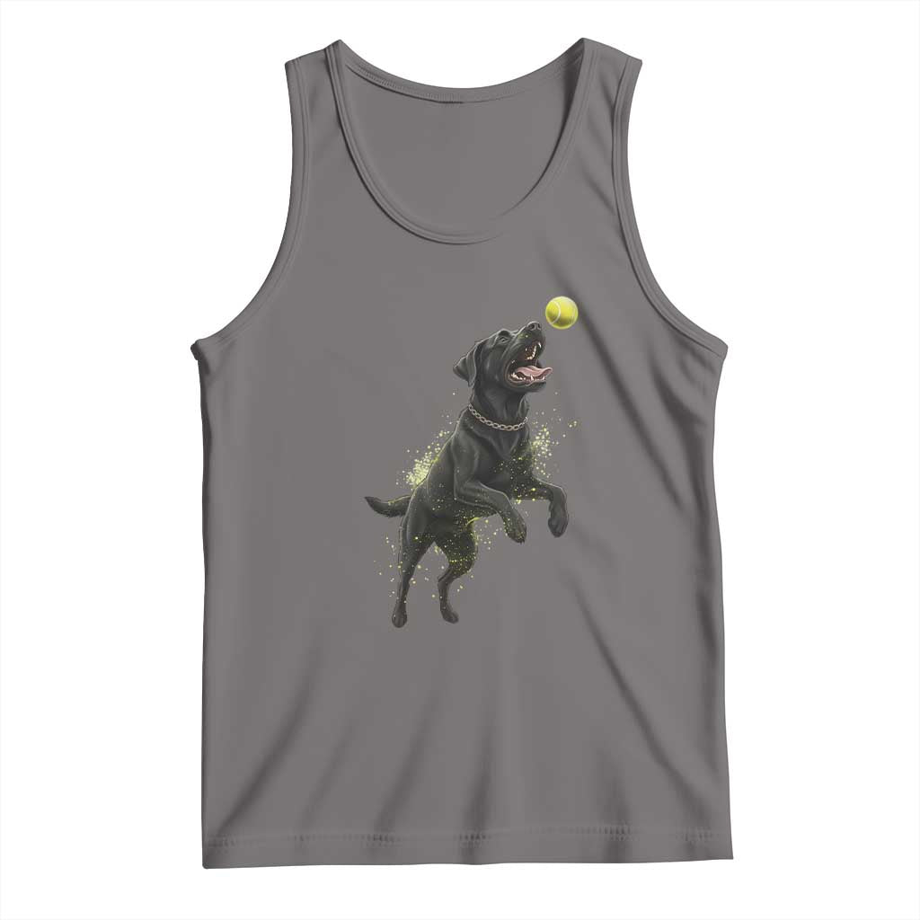 Playful Black Labrador Fetching Chasing Tennis Ball Tank Top TS12 Deep Heather Print Your Wear